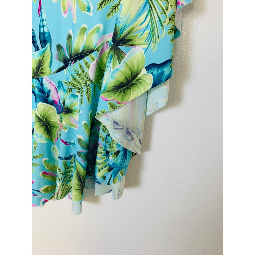 Tommy Bahama Ruffle Skirt Women XS Blue Tropical Palm Floral Swim Cover Resort - Picture 10 of 11